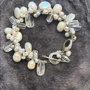Silpada Elegant 925 Silver toggle and pearl & clear glass beads Bracelet
